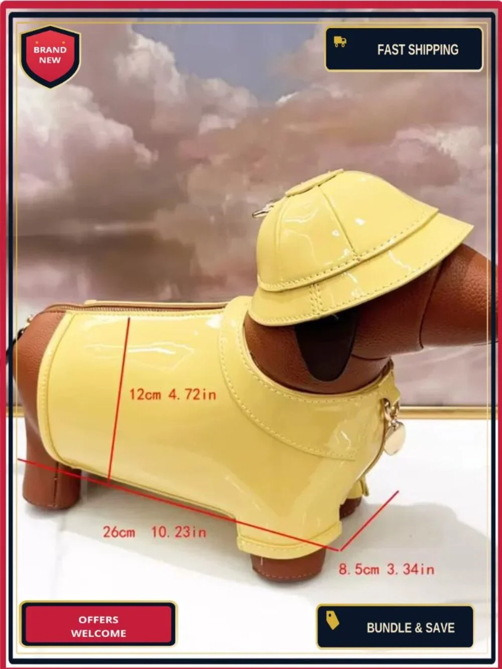 Dachshund Crossbody Purse Patent Leather Yellow Raincoat Design